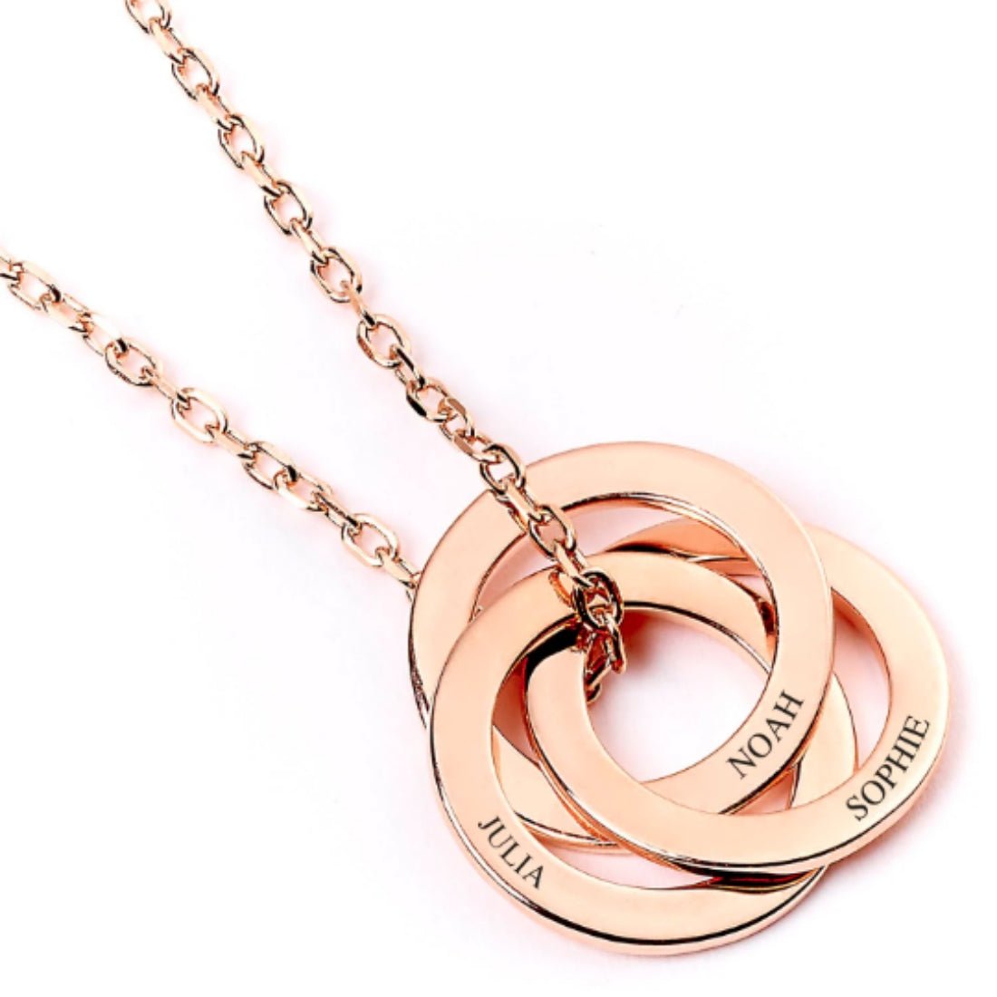 Sterling Silver Personalised Ring Necklace - MYLEE London - 3 Ring Rose Gold