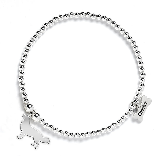 Nova Scotia Duck Tolling Retriever Silhouette Silver Ball Bead Bracelet - Personalised - MYLEE London