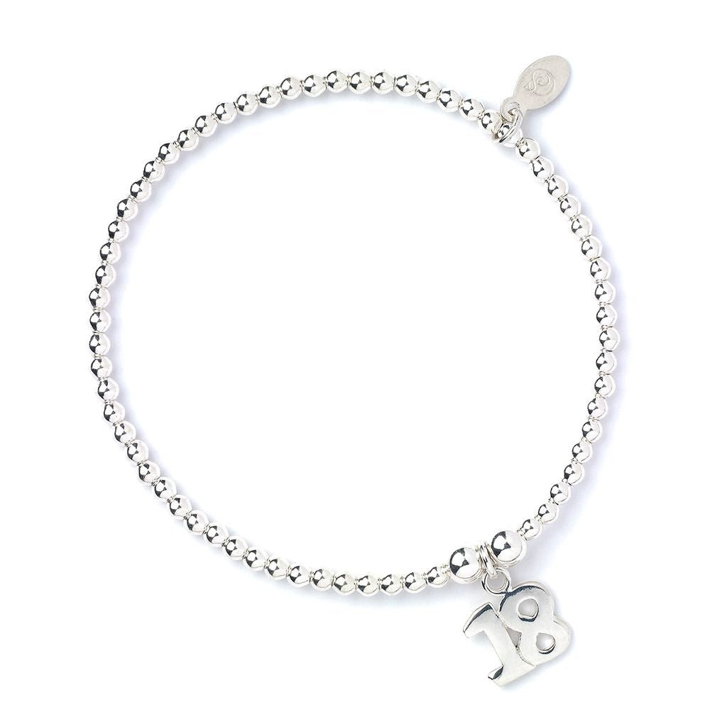 Number 18 on Silver Ball Bead Bracelet - MYLEE London