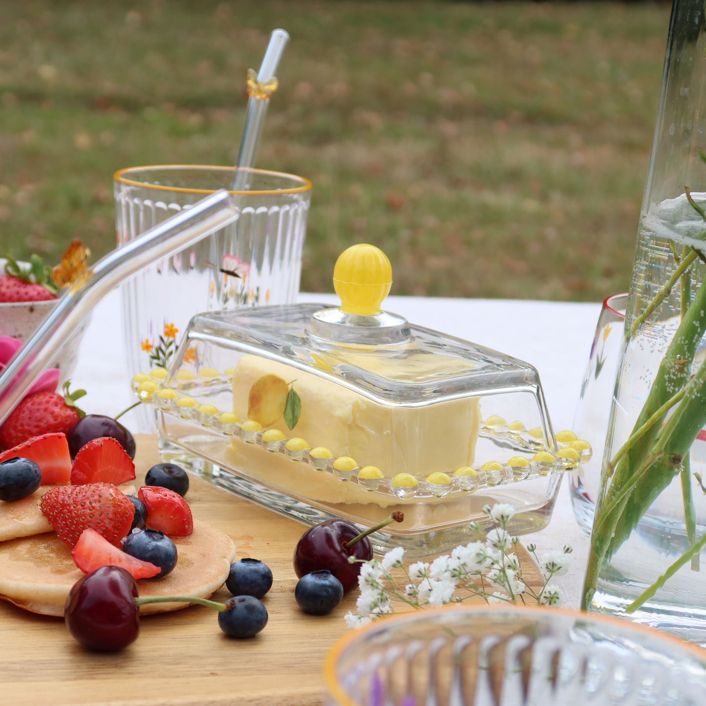 Glass Drinking Straw with Butterfly