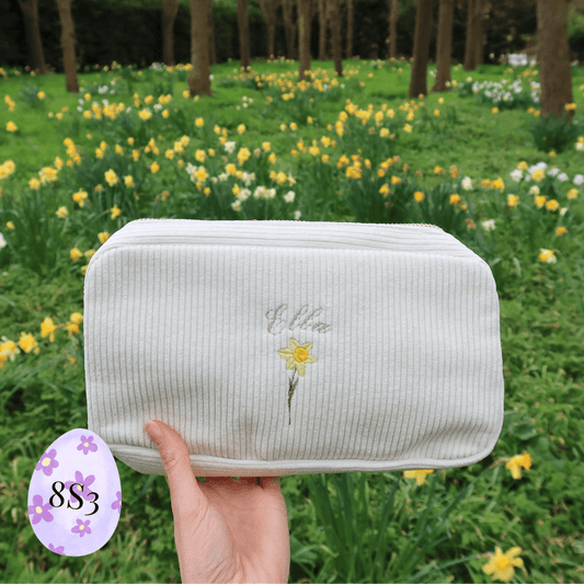 Personalised Embroidered Birth Flower Make - Up Bag - MYLEE London