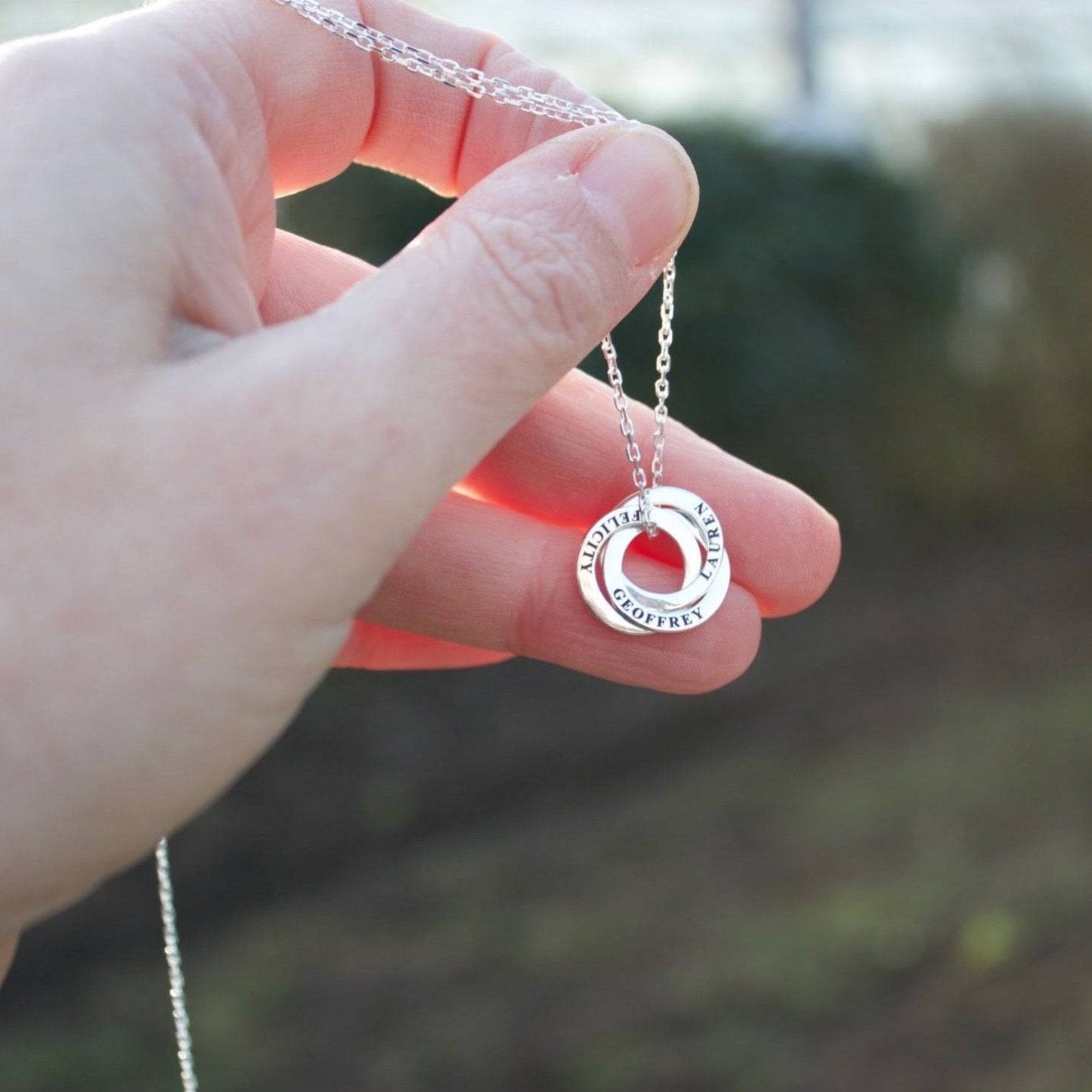 Personalised Three Ring Silver Necklace - MYLEE London