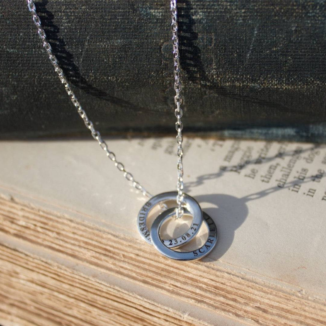Personalised Two Ring Silver Necklace - MYLEE London