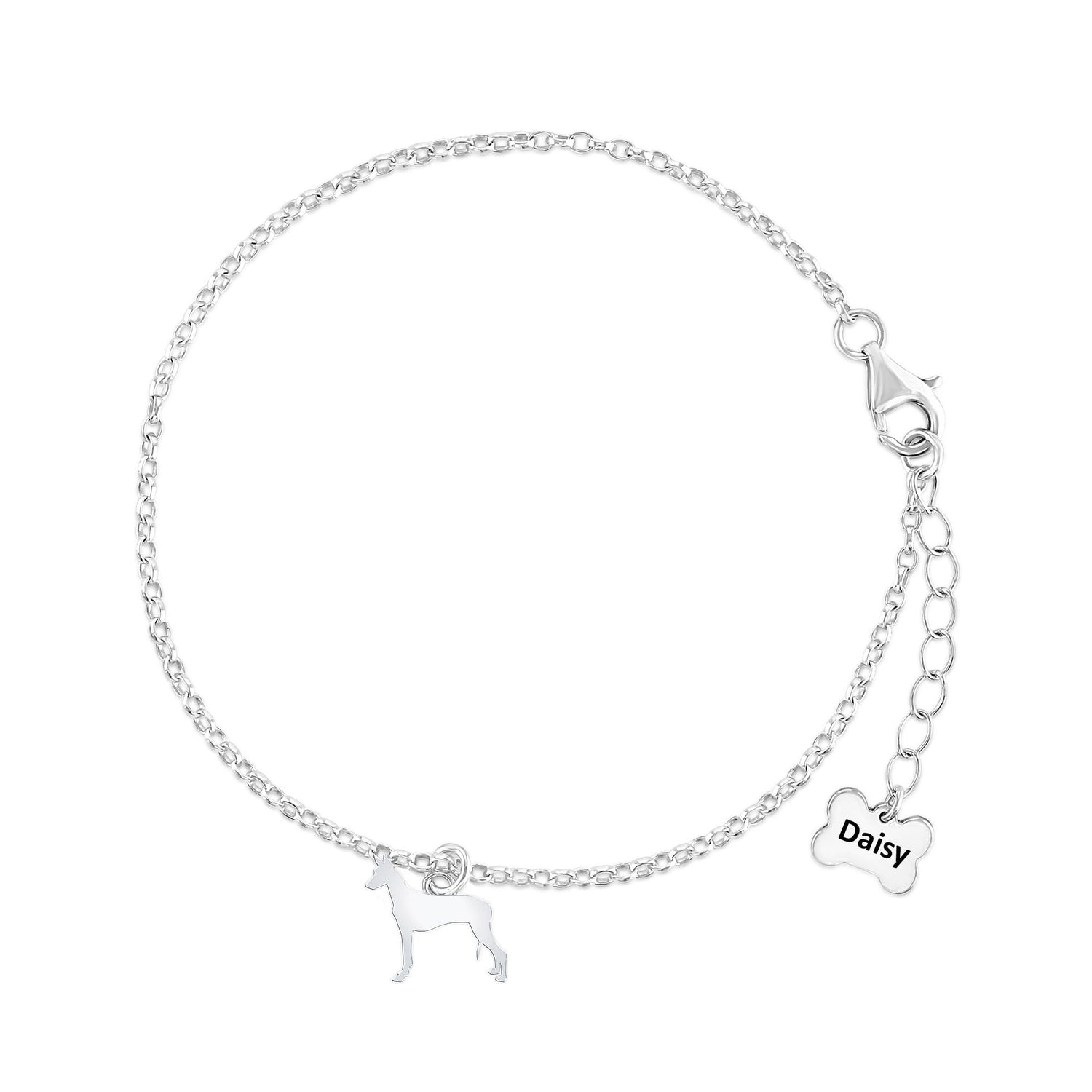 Pharaoh Hound Silhouette Silver Chain Bracelet - Personalised - MYLEE London