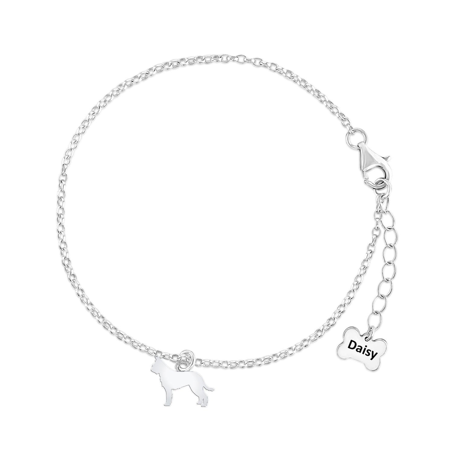 Picardy Sheepdog Silhouette Silver Chain Bracelet - Personalised - MYLEE London