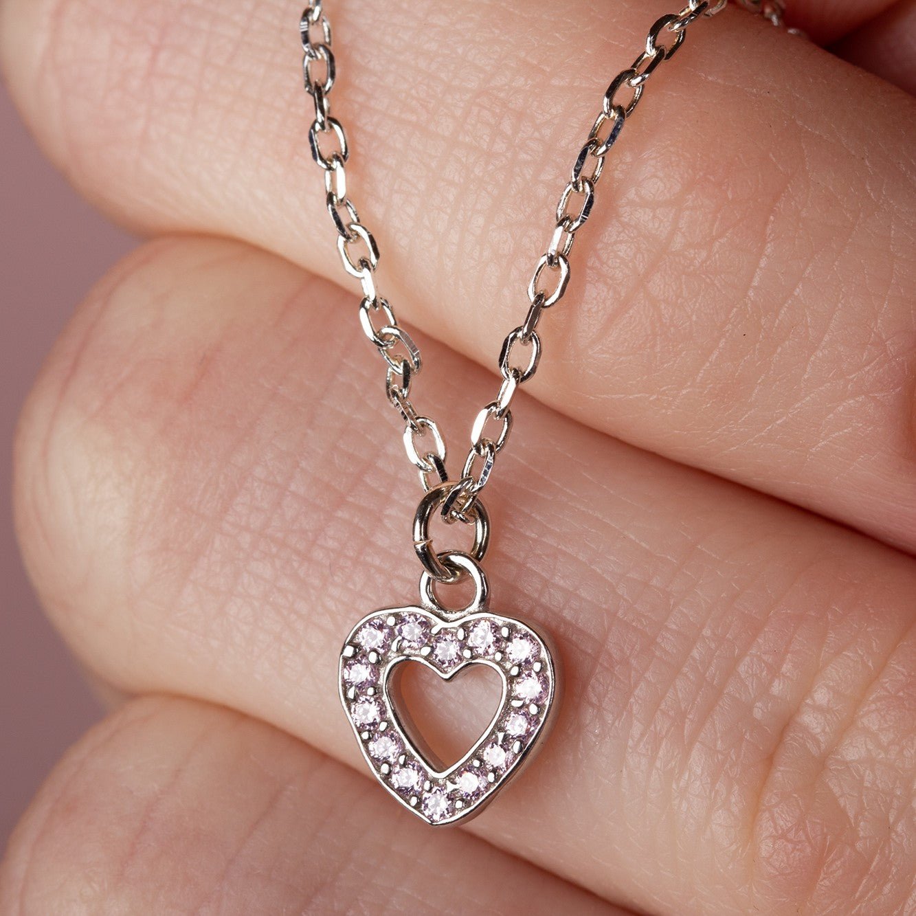 Pink Crystal Heart Necklace - Sterling Silver - MYLEE London