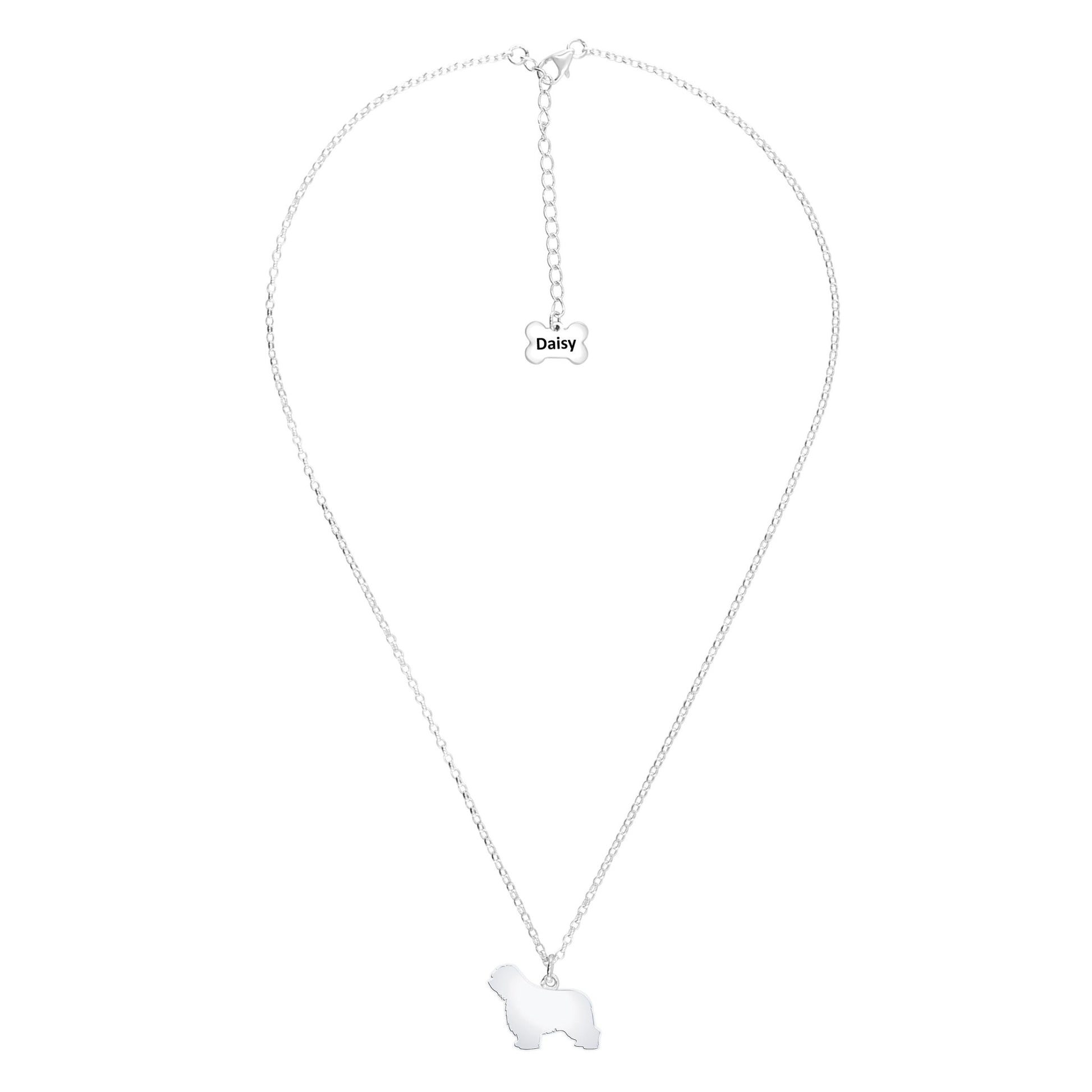 Polish Lowland Sheepdog Silhouette Silver Necklace - Personalised - MYLEE London