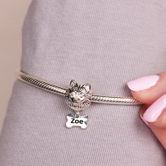Pomeranian Head Silver Charm Bead - Personalised - MYLEE London