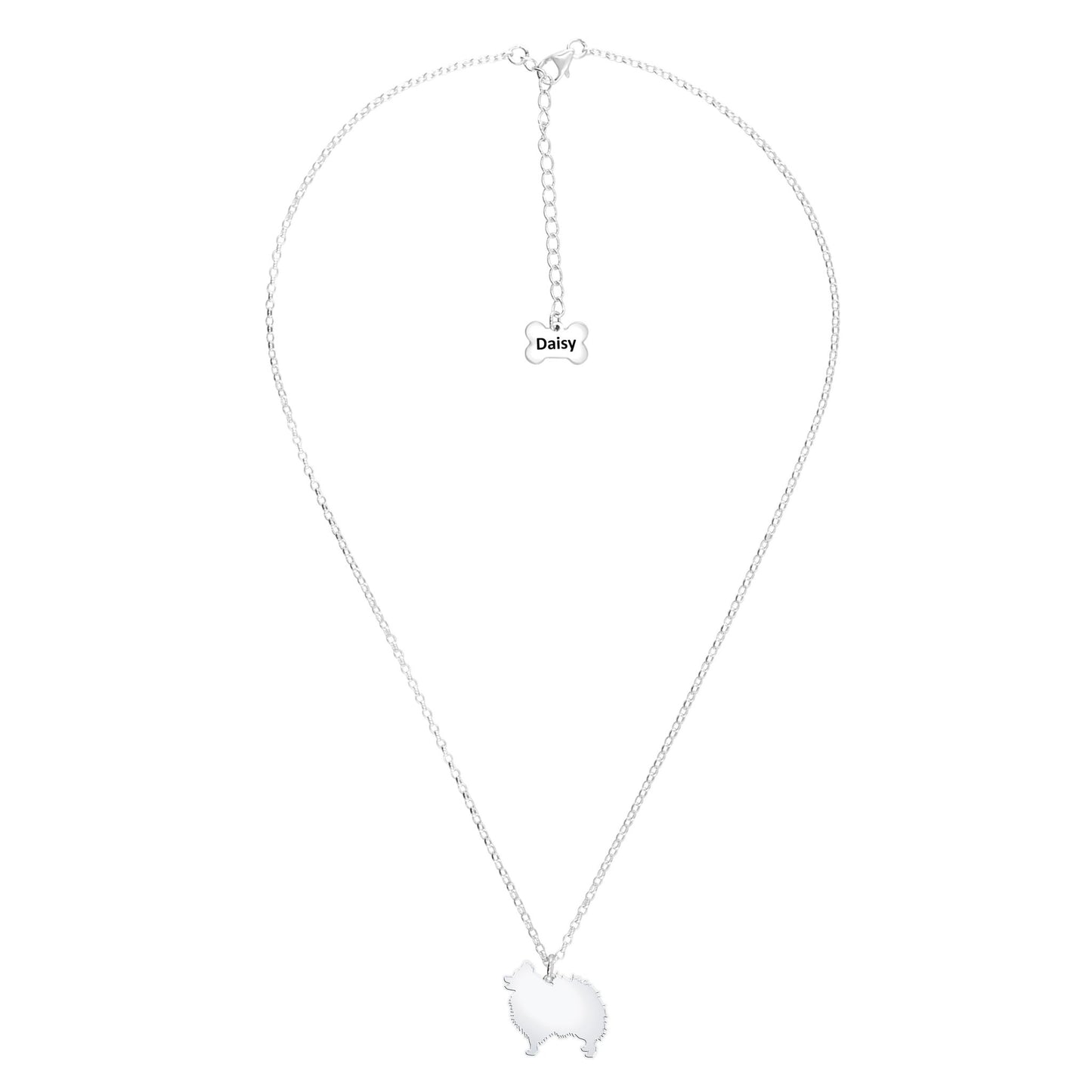 Pomeranian Silhouette Silver Necklace - Personalised - MYLEE London