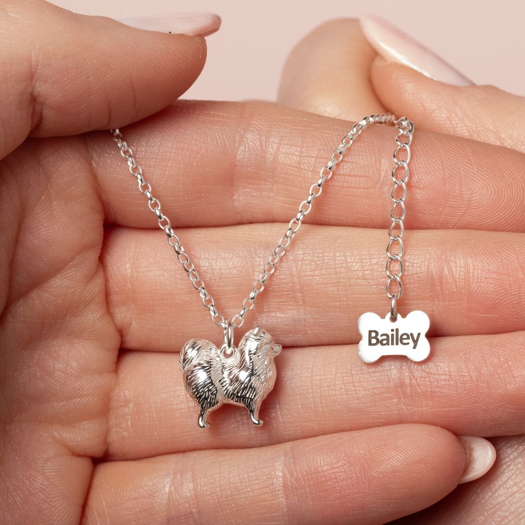 Pomeranian Silver Necklace - Personalised - MYLEE London