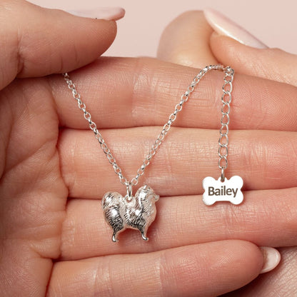 Pomeranian Silver Necklace - Personalised - MYLEE London