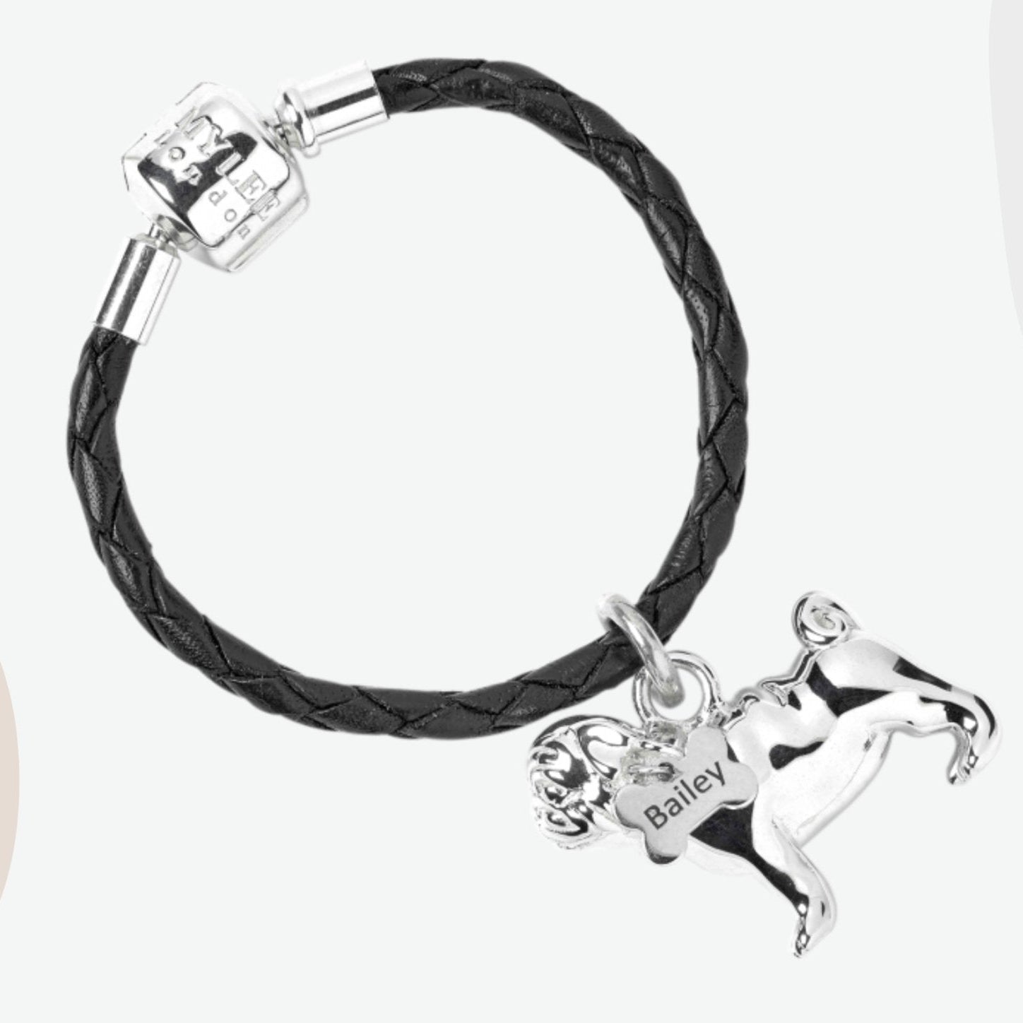 Pug Silver Keyring - Personalised - MYLEE London