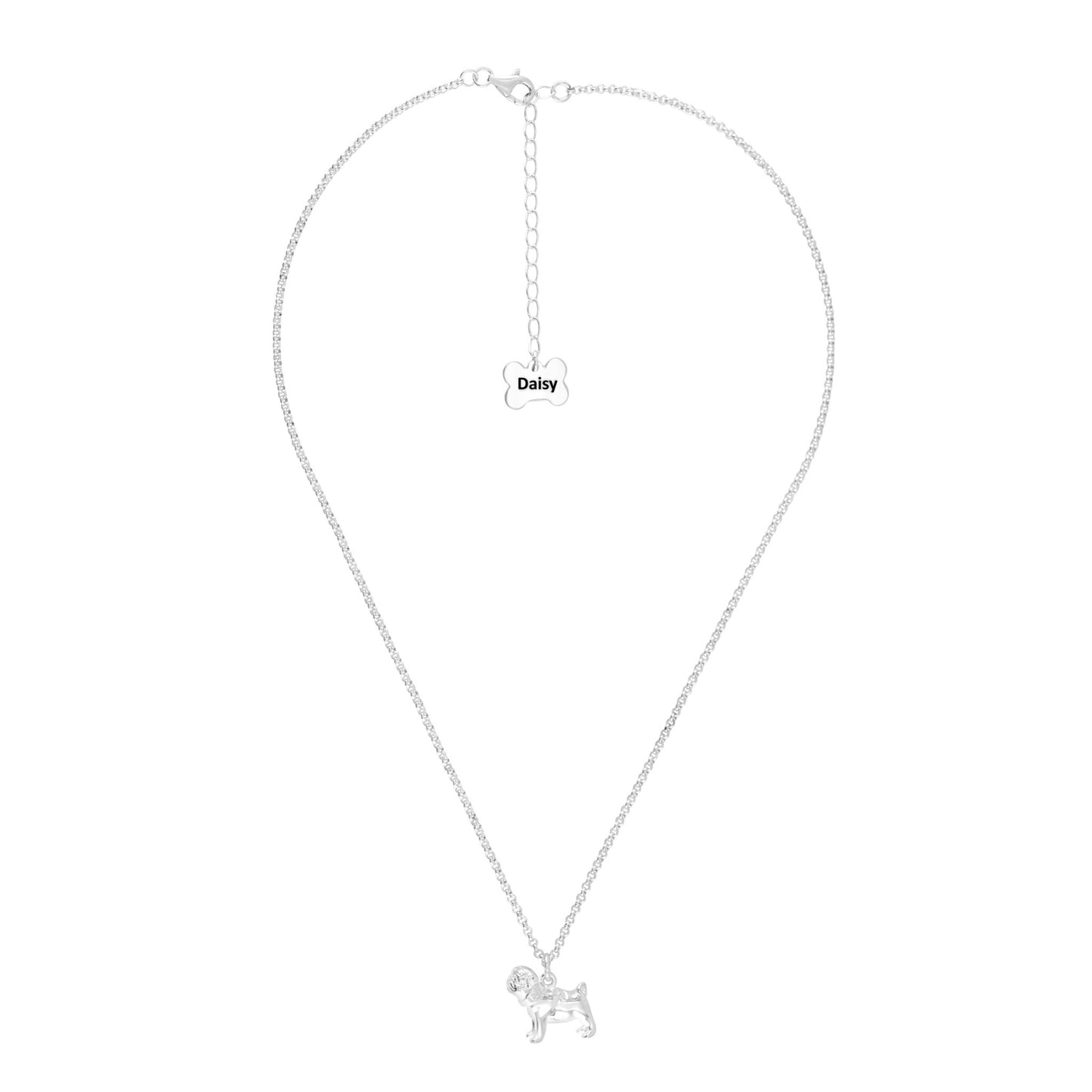 Pug Silver Necklace - Personalised - MYLEE London