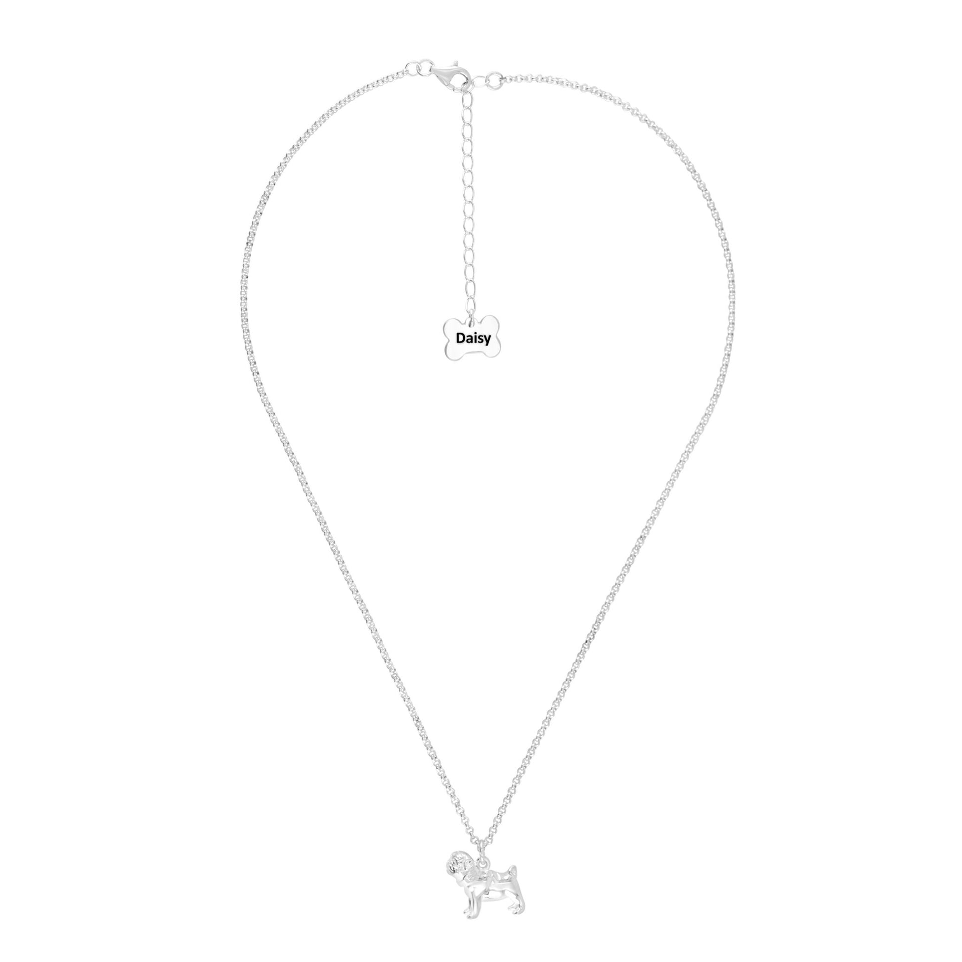 Pug Silver Necklace - Personalised - MYLEE London
