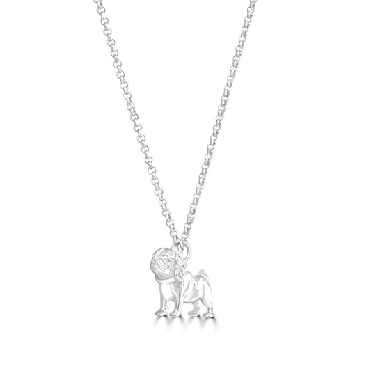 Pug Silver Necklace - Personalised - MYLEE London