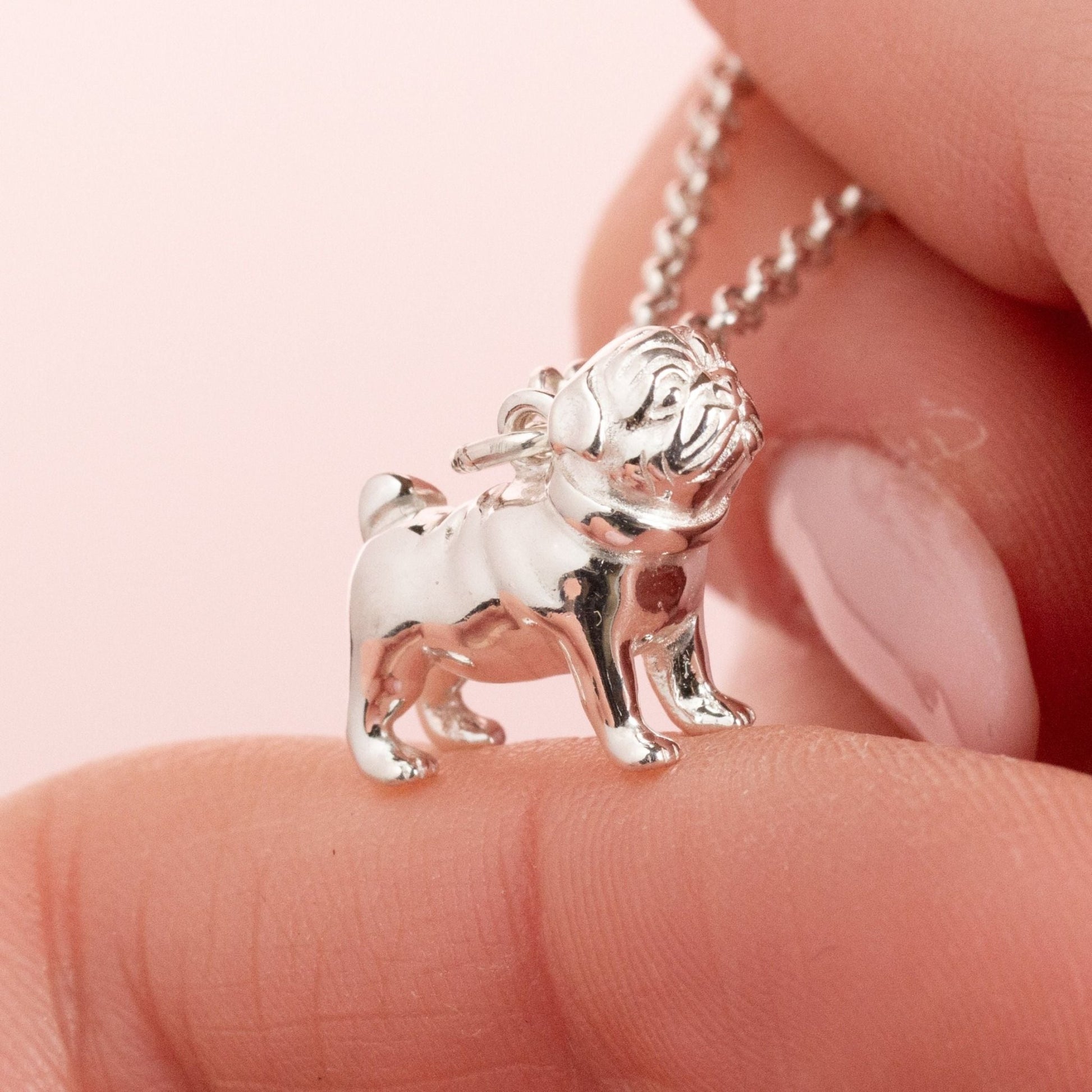Pug Silver Necklace - Personalised - MYLEE London