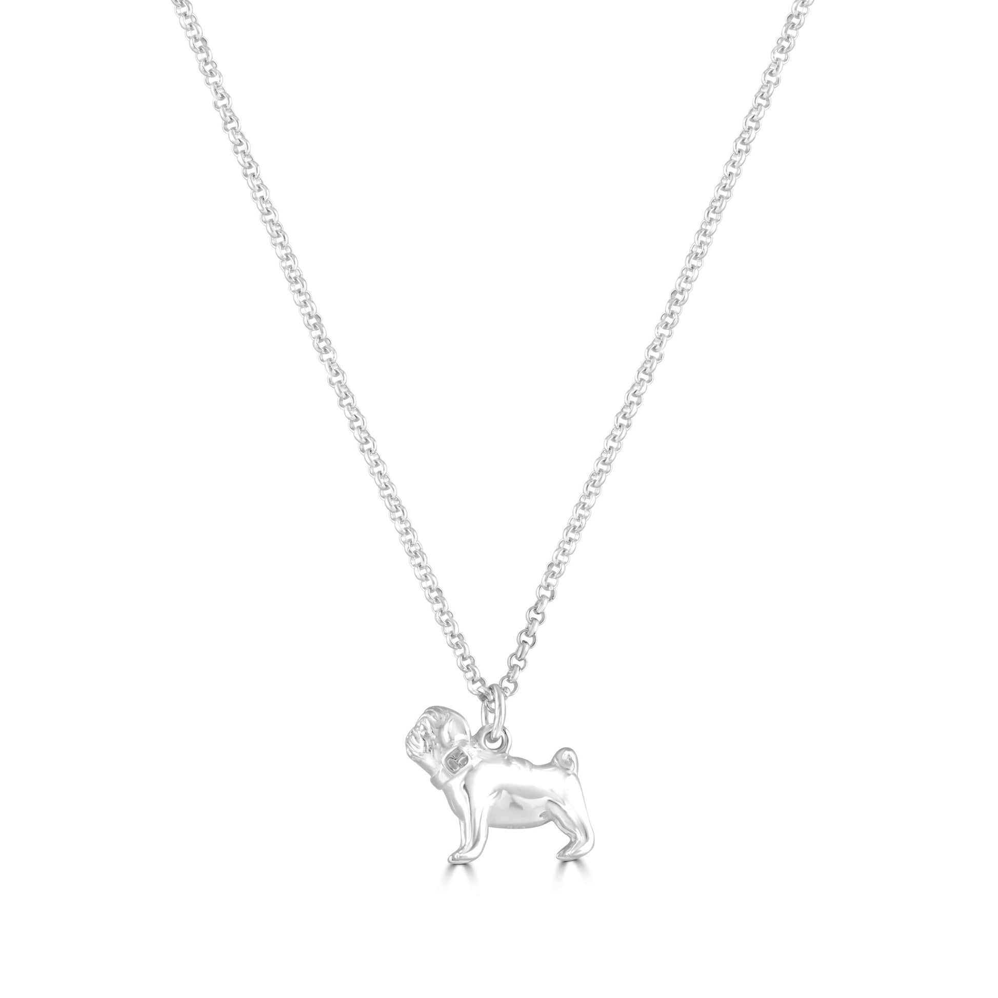 Pug Silver Necklace - Personalised - MYLEE London
