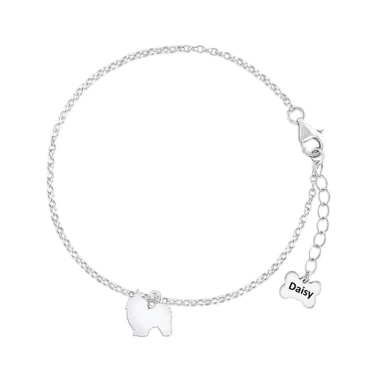 Shih Tzu Silhouette Silver Chain Bracelet - Personalised - MYLEE London