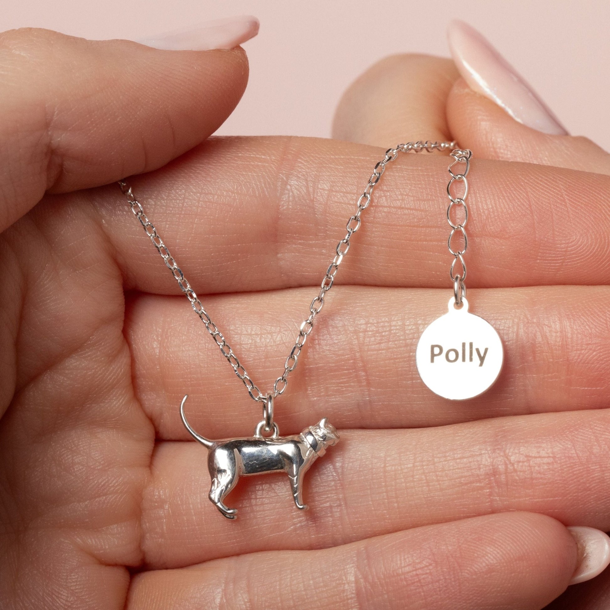 Short - Haired Cat Silver Necklace - Personalised - MYLEE London