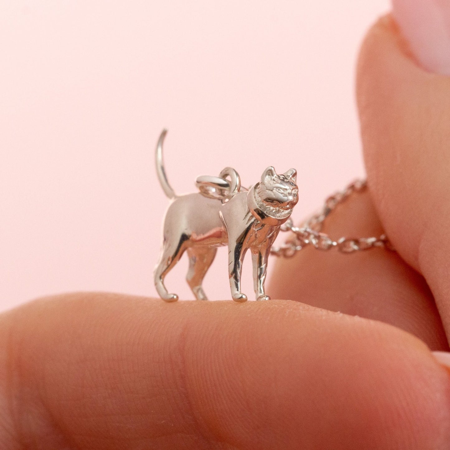 Short - Haired Cat Silver Necklace - Personalised - MYLEE London
