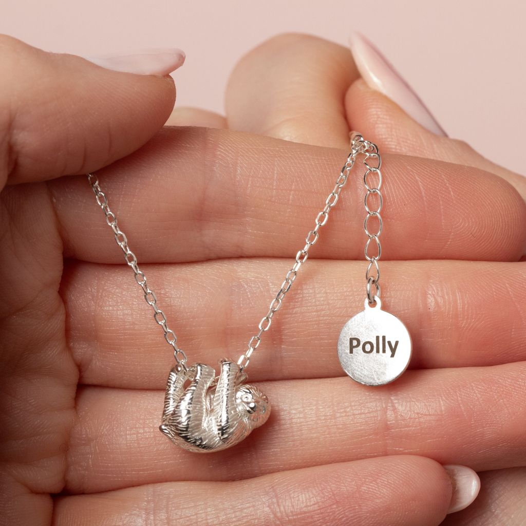 Sloth Silver Necklace - Personalised - MYLEE London