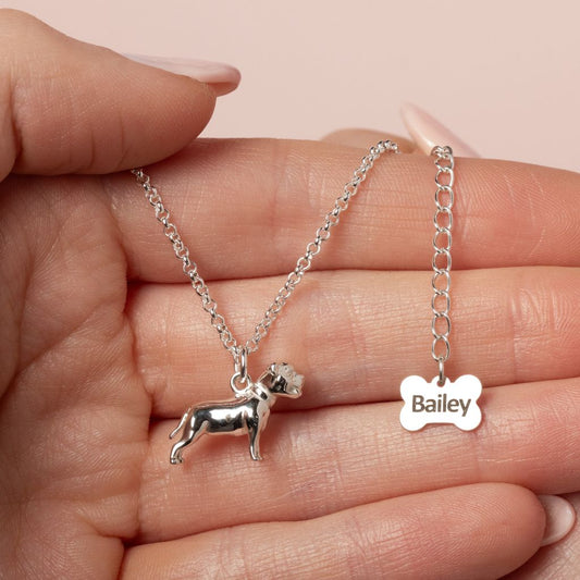 Staffordshire Bull Terrier Silver Necklace - Personalised - MYLEE London