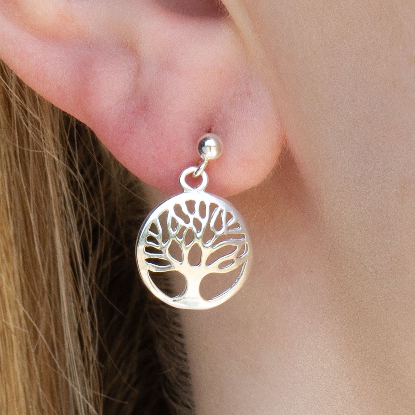 Sterling Silver Circle Tree of Life Earrings - MYLEE London