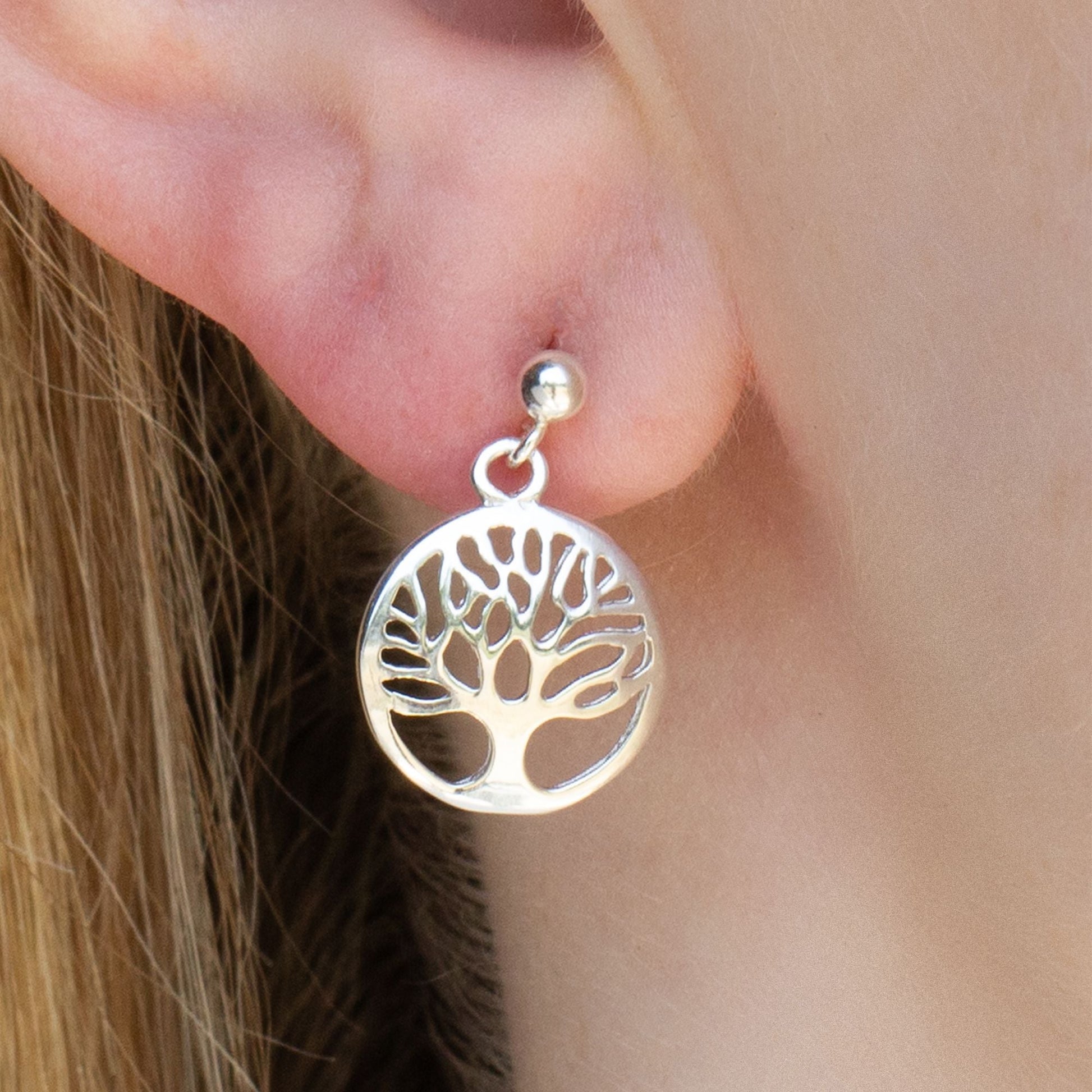Sterling Silver Circle Tree of Life Earrings - MYLEE London