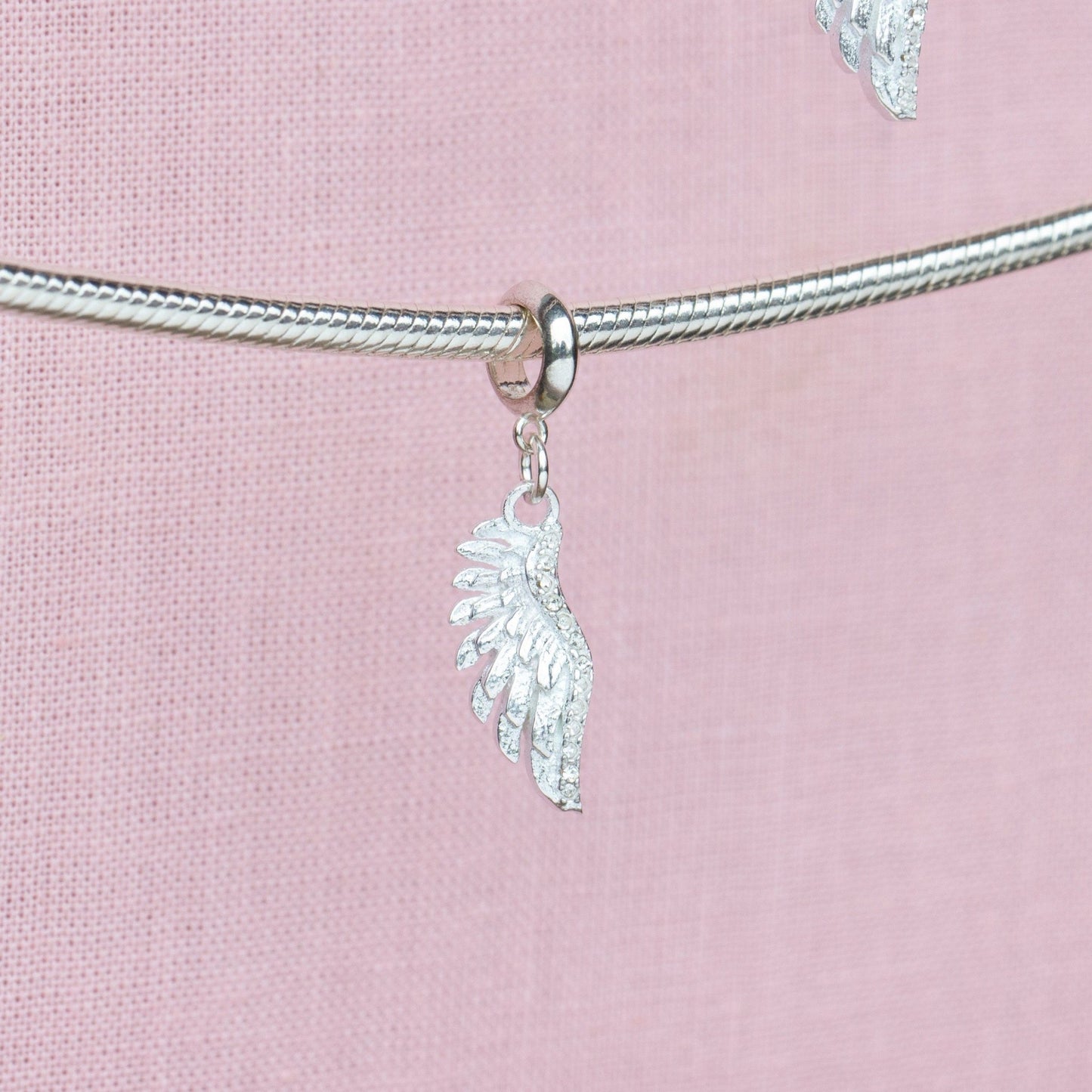 Sterling Silver Crystal Angel Wing Charm - MYLEE London