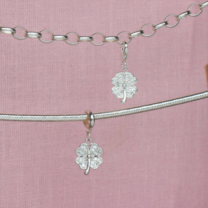 Sterling Silver Crystal Clover Charm - MYLEE London