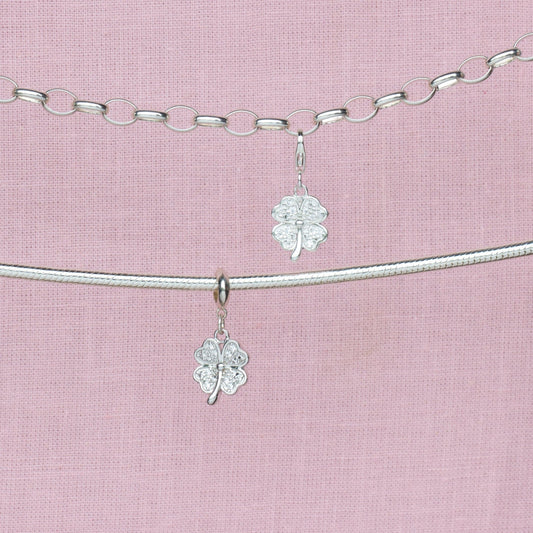 Sterling Silver Crystal Clover Charm - MYLEE London