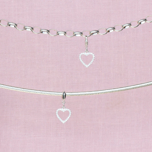 Sterling Silver Crystal Heart Charm - MYLEE London