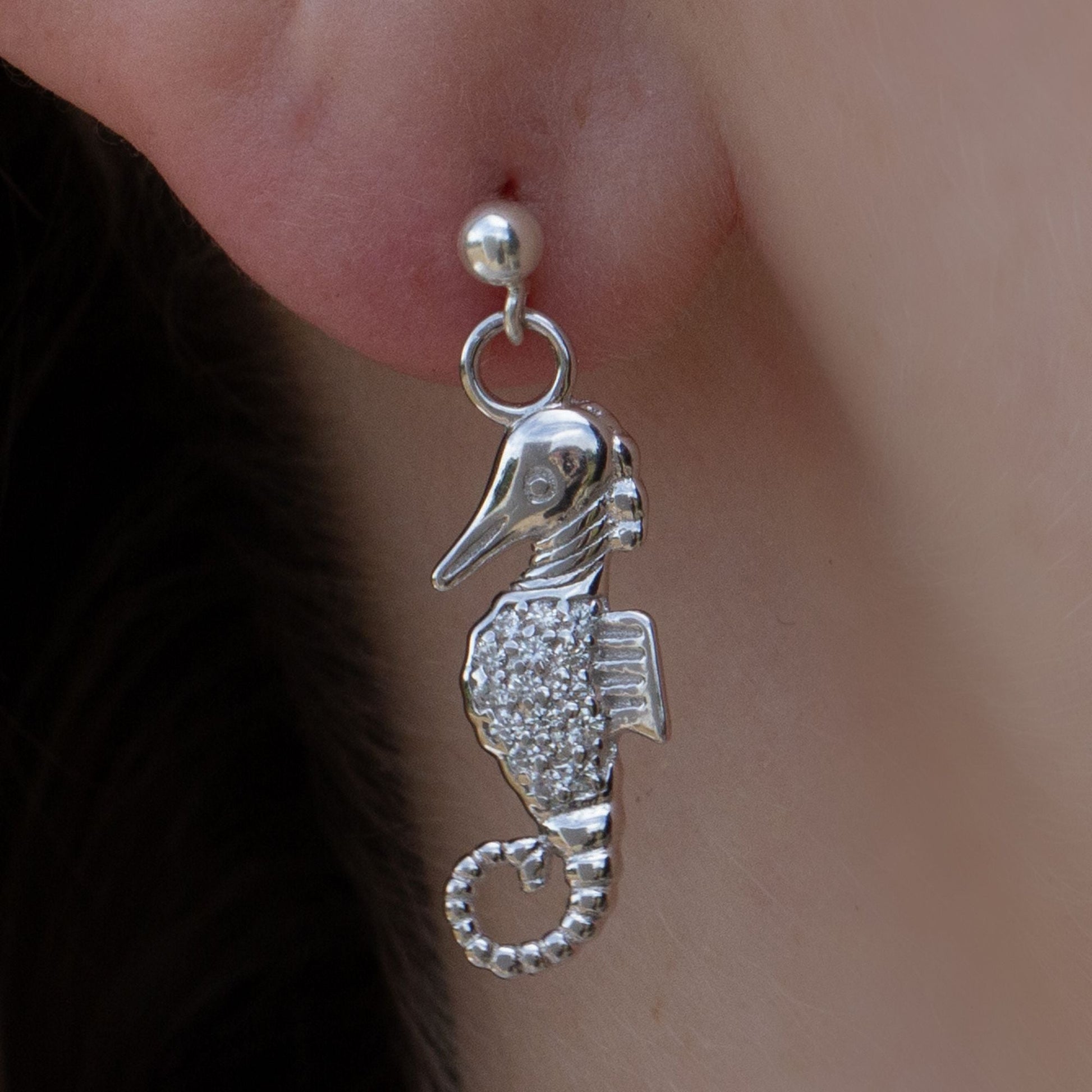 Sterling Silver Crystal Seahorse Earrings - MYLEE London