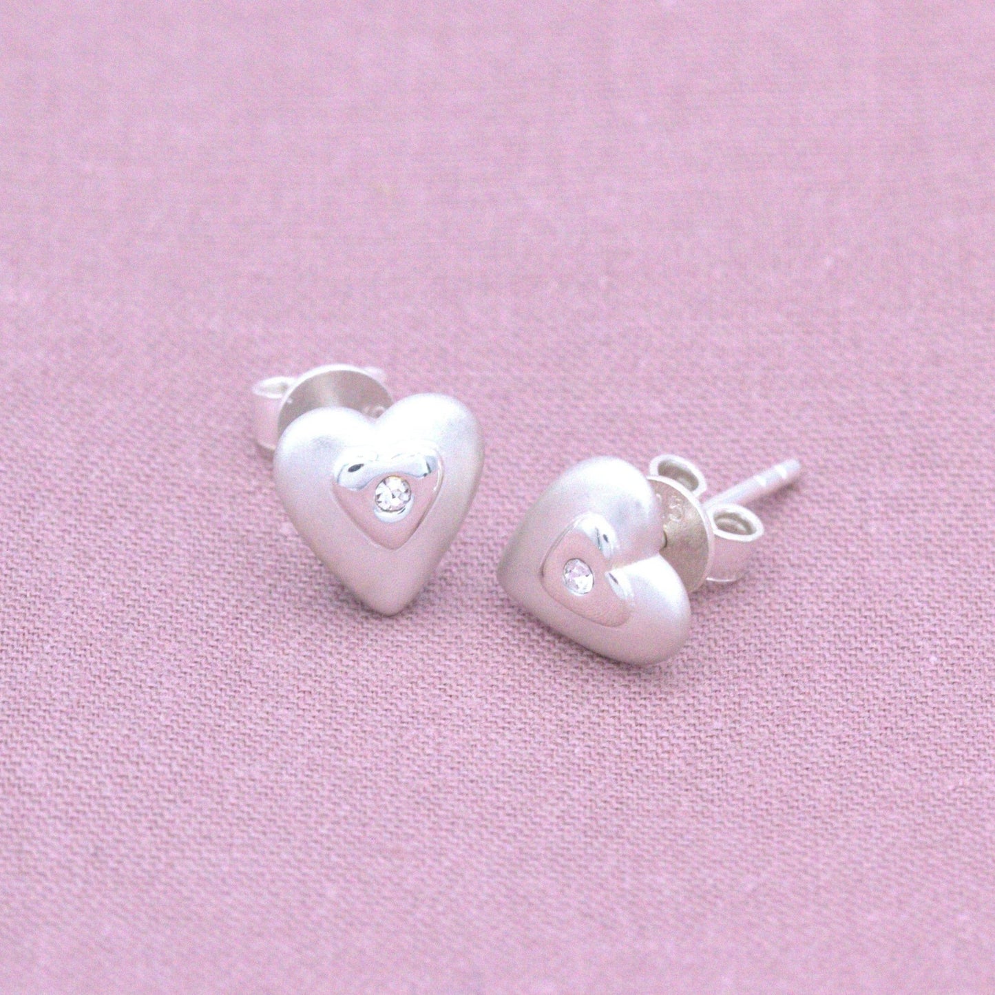 Sterling Silver Embedded Crystal Heart Stud Earrings - MYLEE London