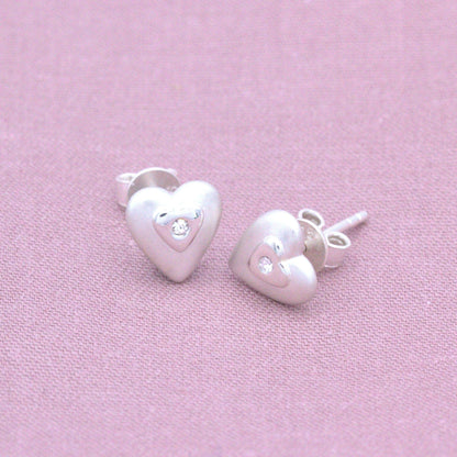Sterling Silver Embedded Crystal Heart Stud Earrings - MYLEE London