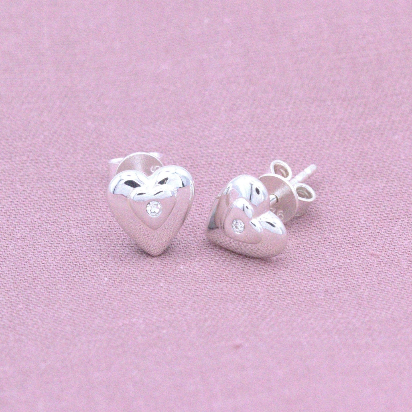 Sterling Silver Embedded Crystal Heart Stud Earrings - MYLEE London