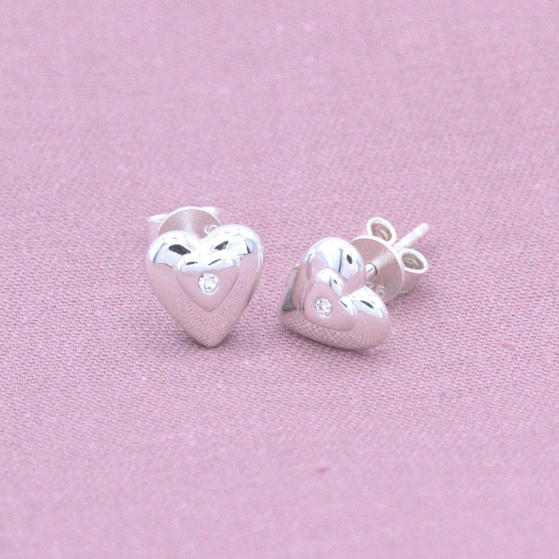 Sterling Silver Embedded Crystal Heart Stud Earrings - MYLEE London