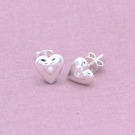 Sterling Silver Embedded Crystal Heart Stud Earrings - MYLEE London