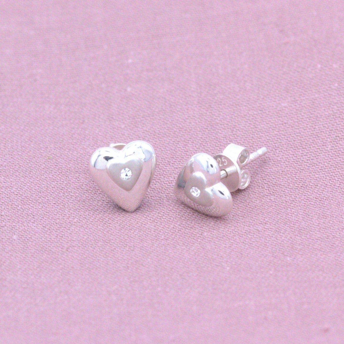 Sterling Silver Embedded Crystal Heart Stud Earrings - MYLEE London