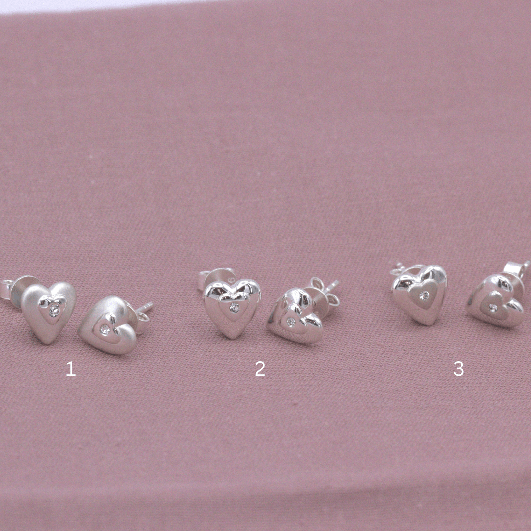 Sterling Silver Embedded Crystal Heart Stud Earrings - MYLEE London