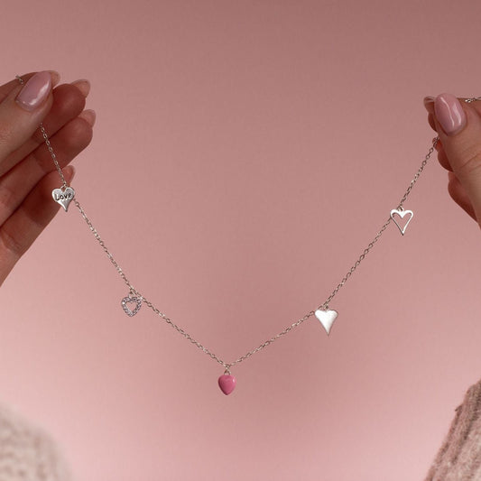 Sterling Silver Multi Heart Necklace - MYLEE London