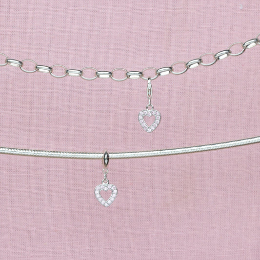 Sterling Silver Pink Crystal Heart Charm - MYLEE London
