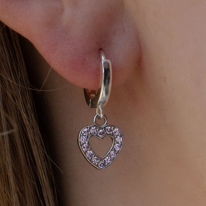 Sterling Silver Pink Crystal Heart Earrings - MYLEE London