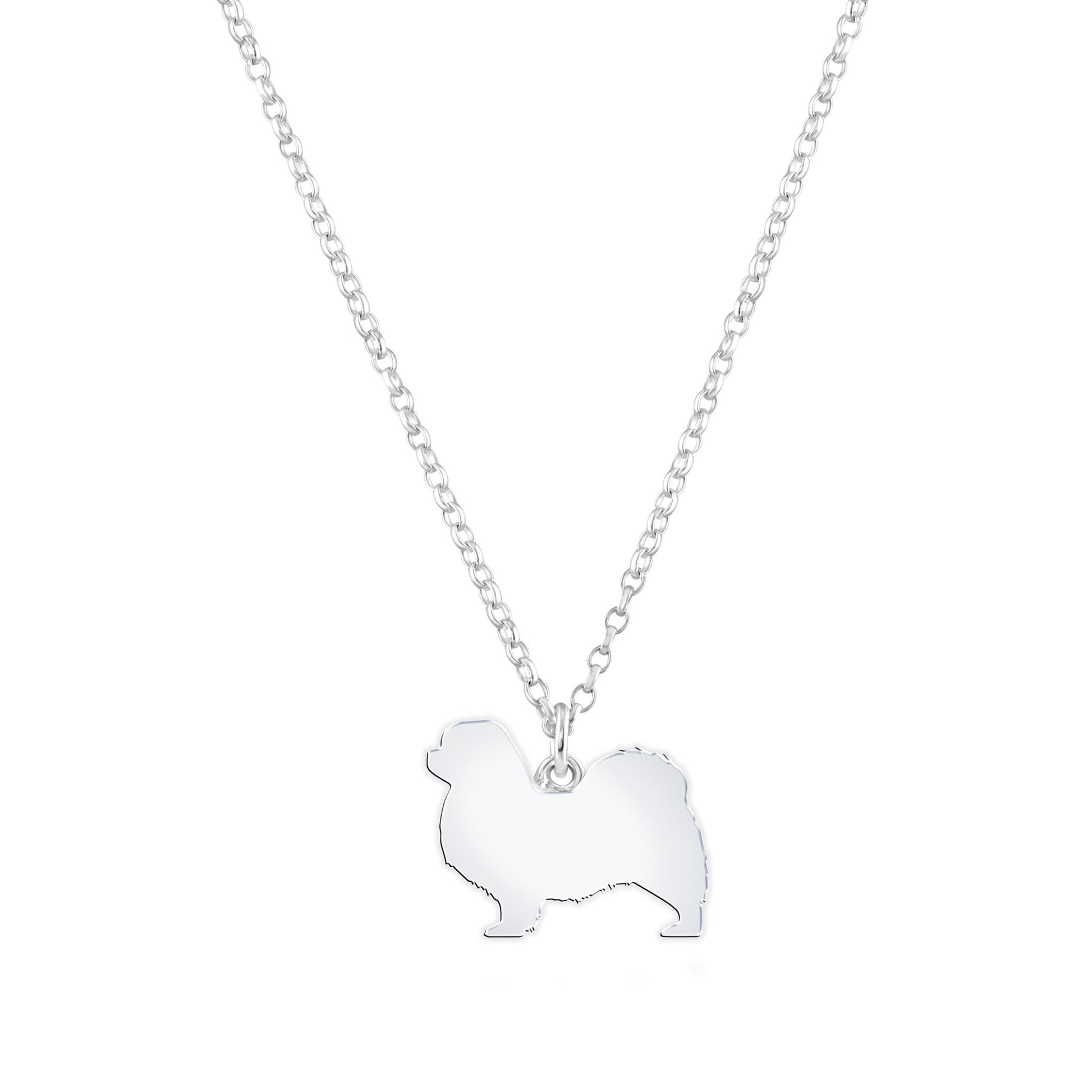 Tibetan Spaniel Silhouette Silver Necklace - Personalised - MYLEE London