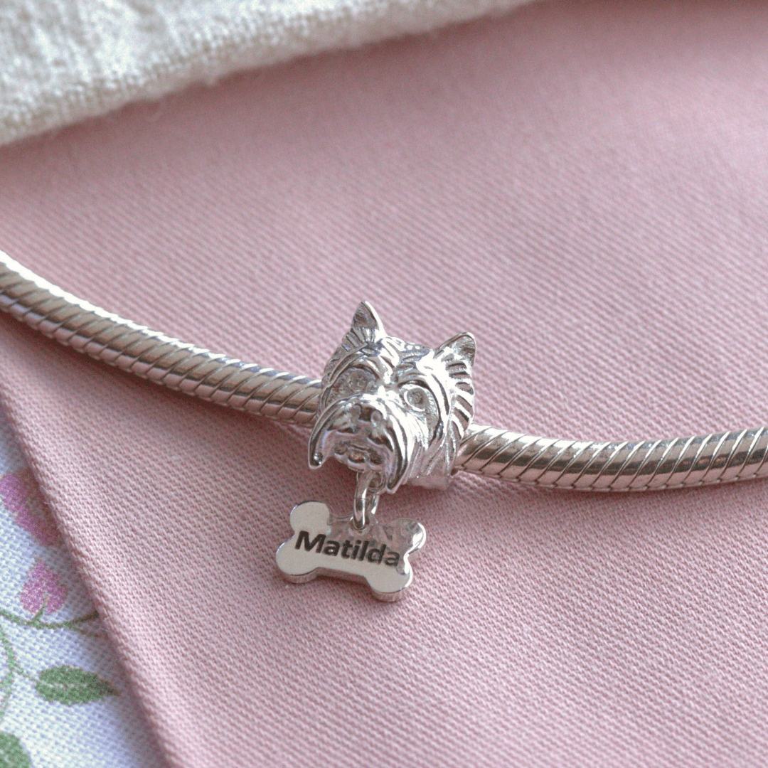 Westie Head Silver Charm Bead - Personalised - MYLEE London