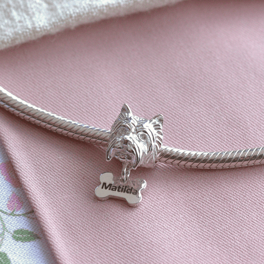 Westie Head Silver Charm Bead - Personalised - MYLEE London