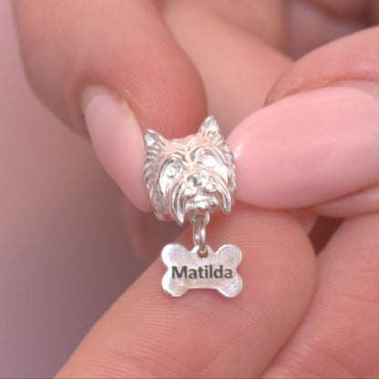 Westie Head Silver Charm Bead - Personalised - MYLEE London