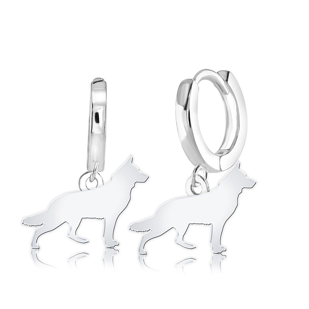 White Swiss Shepherd Dog Silhouette Silver Earrings - MYLEE London