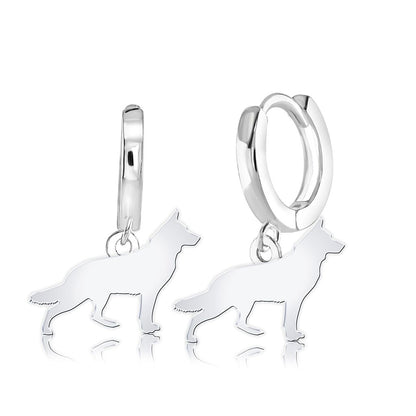 White Swiss Shepherd Dog Silhouette Silver Earrings - MYLEE London