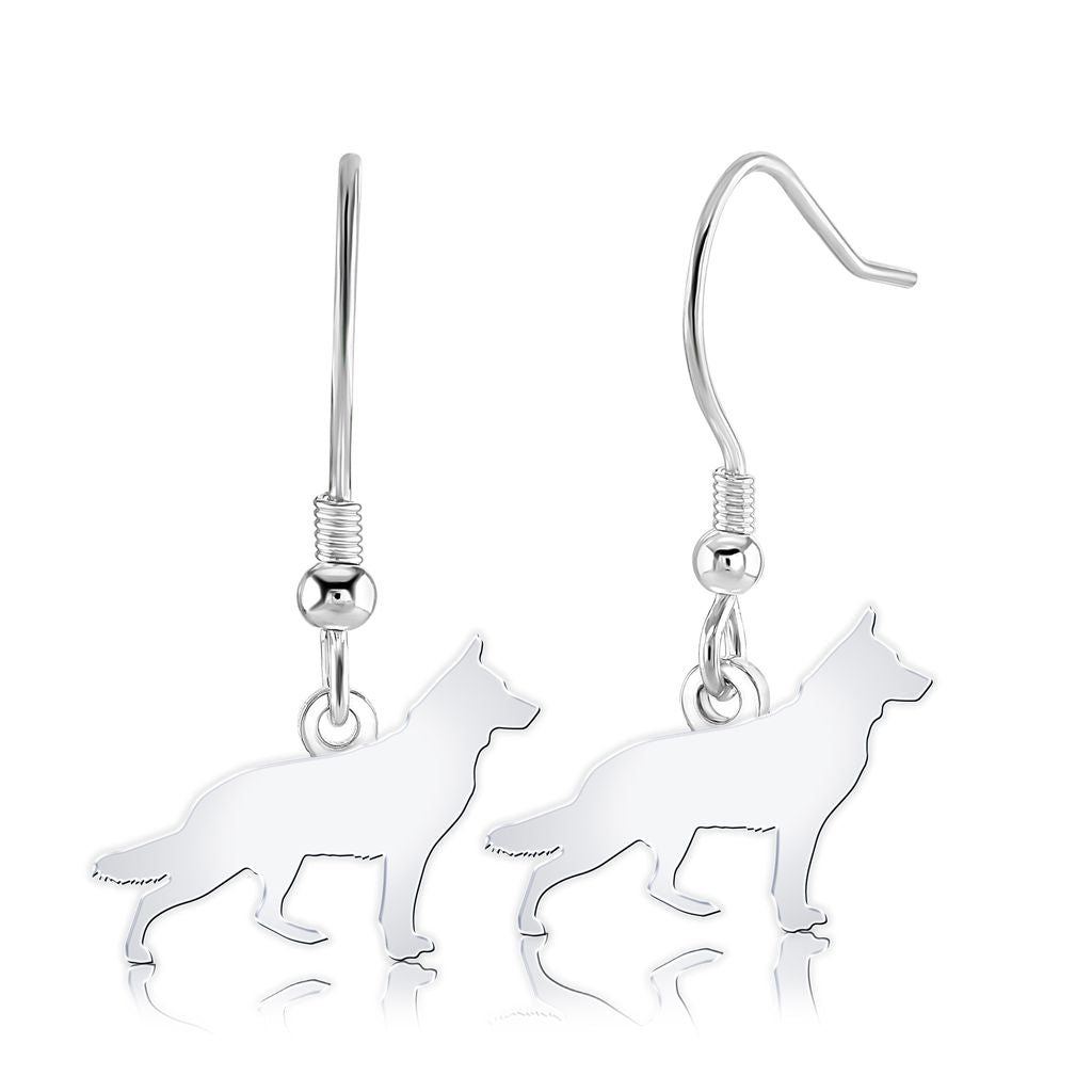 White Swiss Shepherd Dog Silhouette Silver Earrings - MYLEE London
